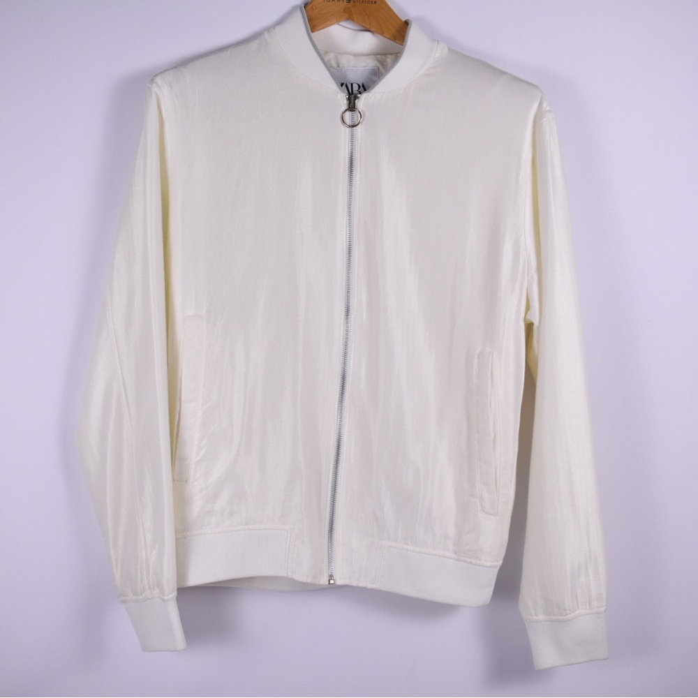 ZARA Cream Lightweight Zip Bomber Jacket